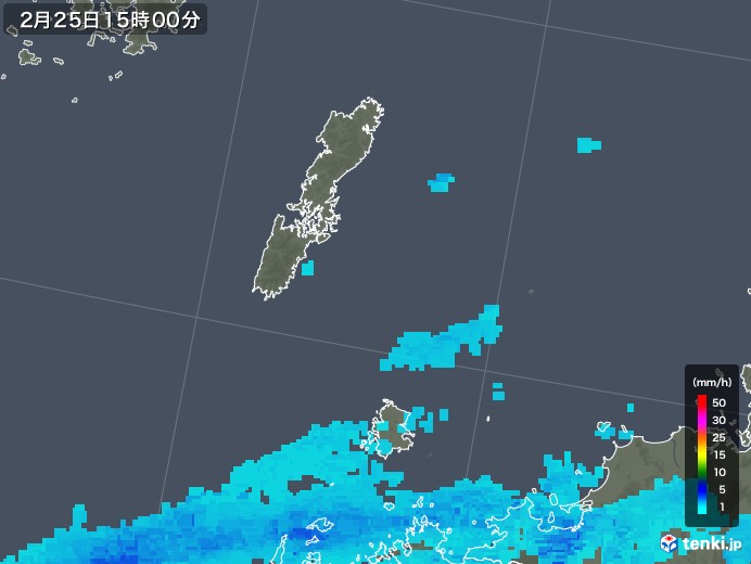 壱岐・対馬(長崎県)の雨雲レーダー(2018年02月25日)