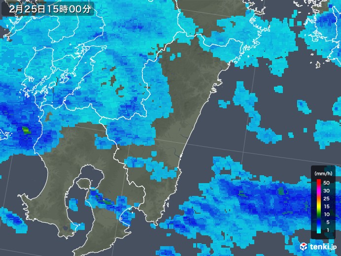 宮崎県の雨雲レーダー(2018年02月25日)