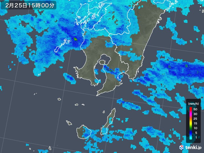 鹿児島県の雨雲レーダー(2018年02月25日)