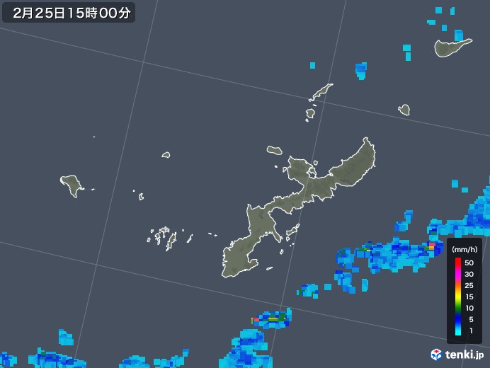 沖縄県の雨雲レーダー(2018年02月25日)