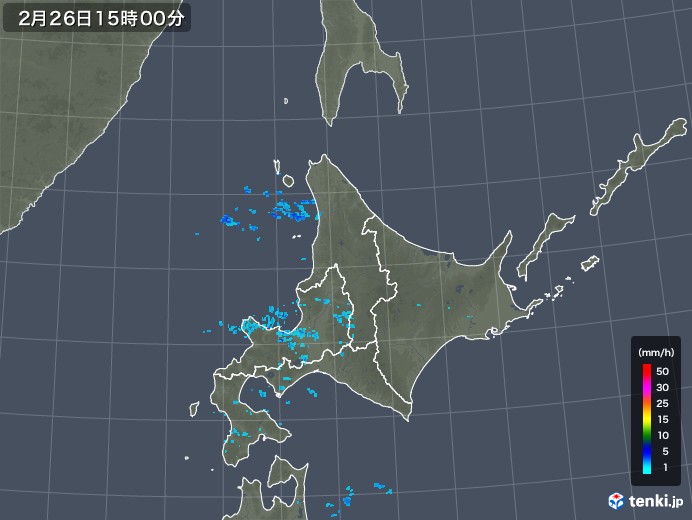 北海道地方の雨雲レーダー(2018年02月26日)