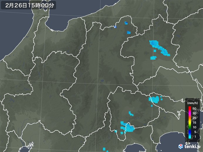 長野県の雨雲レーダー(2018年02月26日)