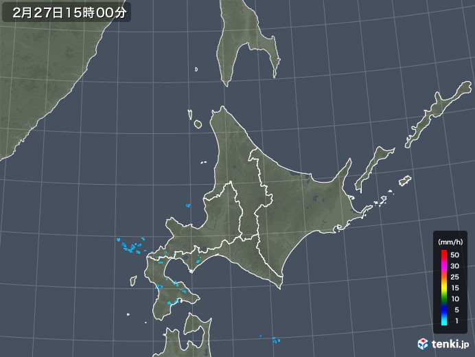 北海道地方の雨雲レーダー(2018年02月27日)