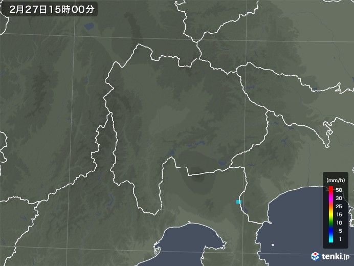 山梨県の雨雲レーダー(2018年02月27日)