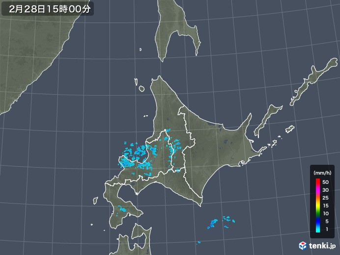 北海道地方の雨雲レーダー(2018年02月28日)