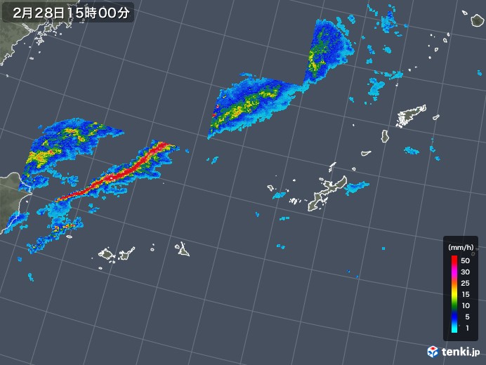 沖縄地方の雨雲レーダー(2018年02月28日)