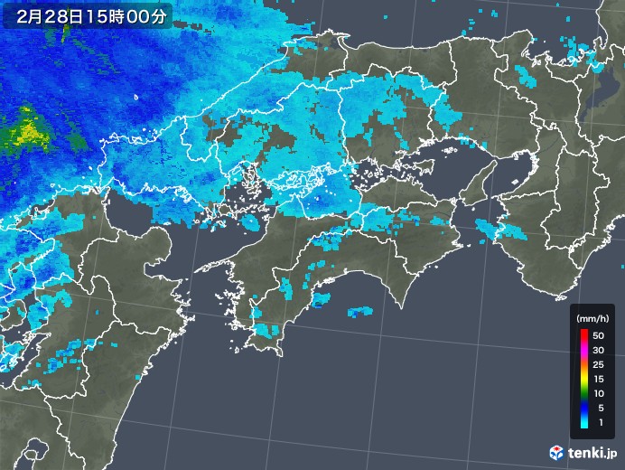 四国地方の雨雲レーダー(2018年02月28日)