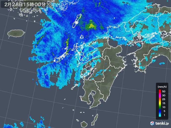 九州地方の雨雲レーダー(2018年02月28日)