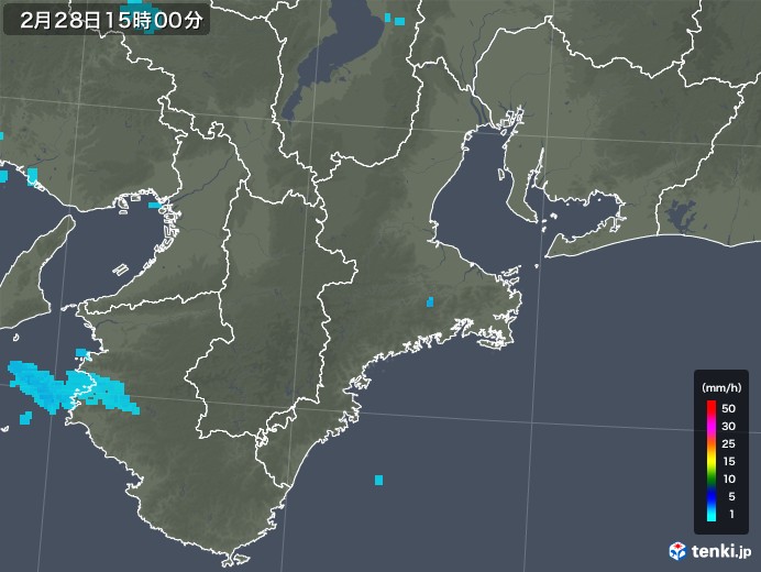 三重県の雨雲レーダー(2018年02月28日)