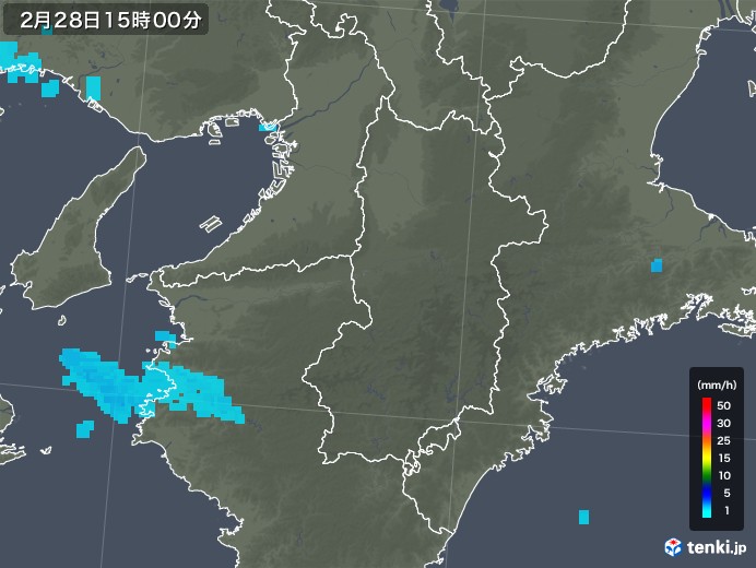 奈良県の雨雲レーダー(2018年02月28日)