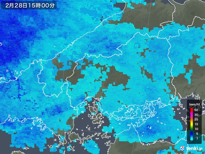 広島県の雨雲レーダー(2018年02月28日)