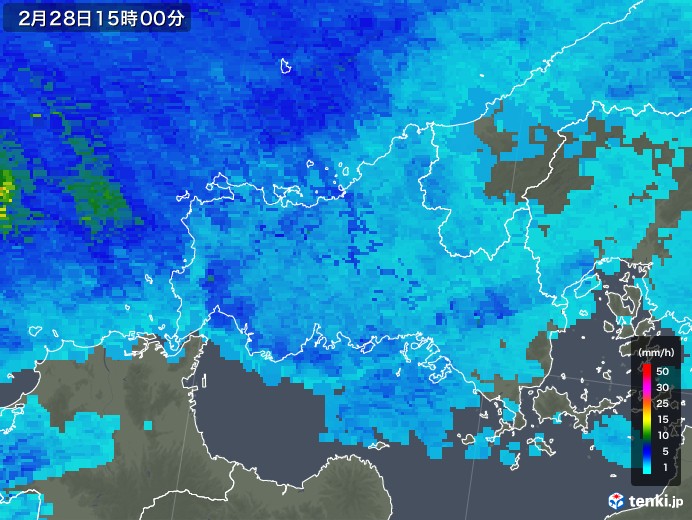 山口県の雨雲レーダー(2018年02月28日)