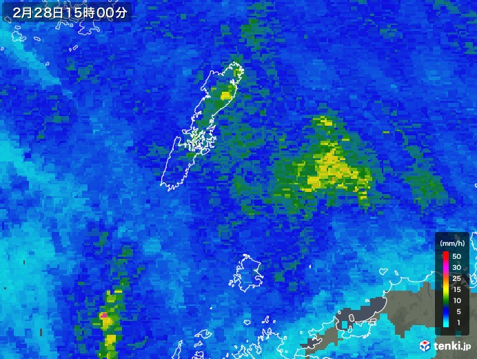 壱岐・対馬(長崎県)の雨雲レーダー(2018年02月28日)