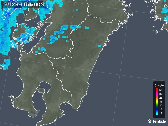 宮崎県の雨雲レーダー(2018年02月28日)