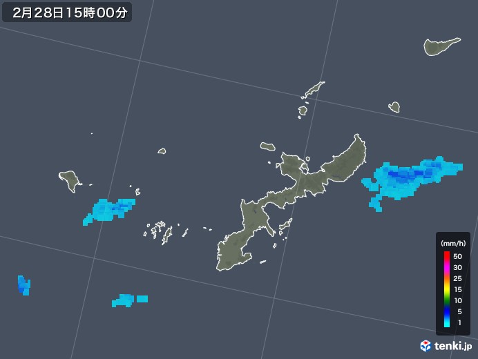 沖縄県の雨雲レーダー(2018年02月28日)