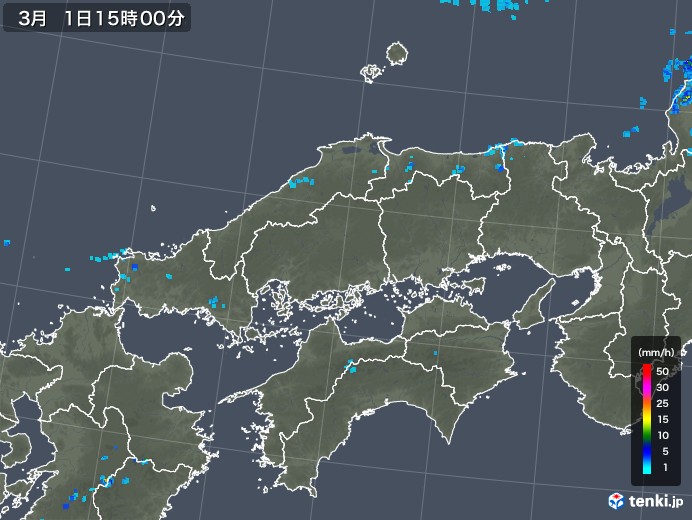 中国地方の雨雲レーダー(2018年03月01日)