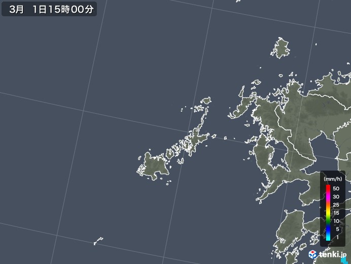 五島列島(長崎県)の雨雲レーダー(2018年03月01日)