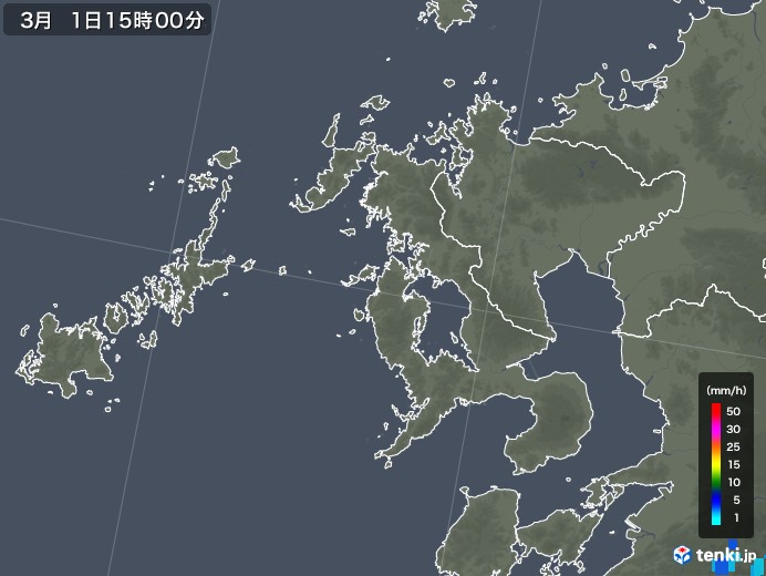 長崎県の雨雲レーダー(2018年03月01日)