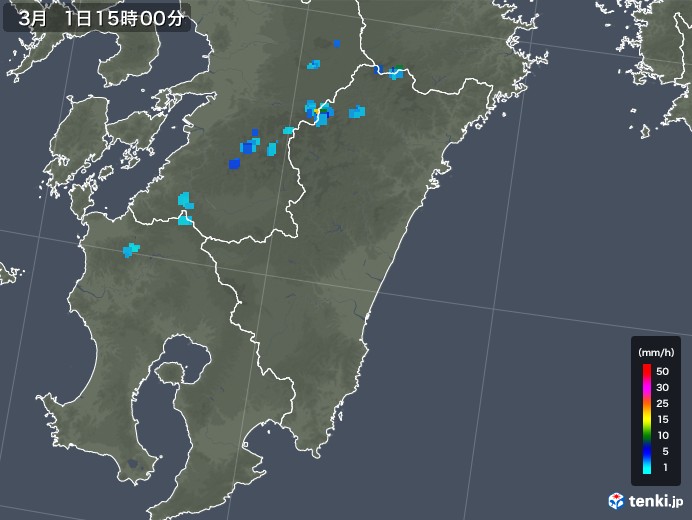 宮崎県の雨雲レーダー(2018年03月01日)