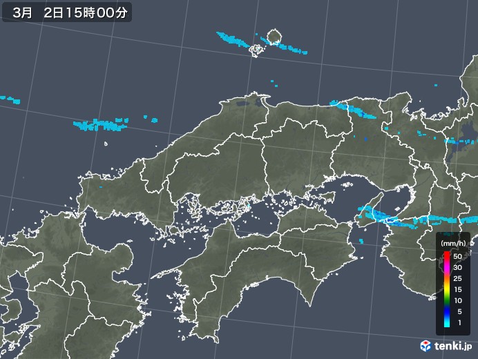 中国地方の雨雲レーダー(2018年03月02日)