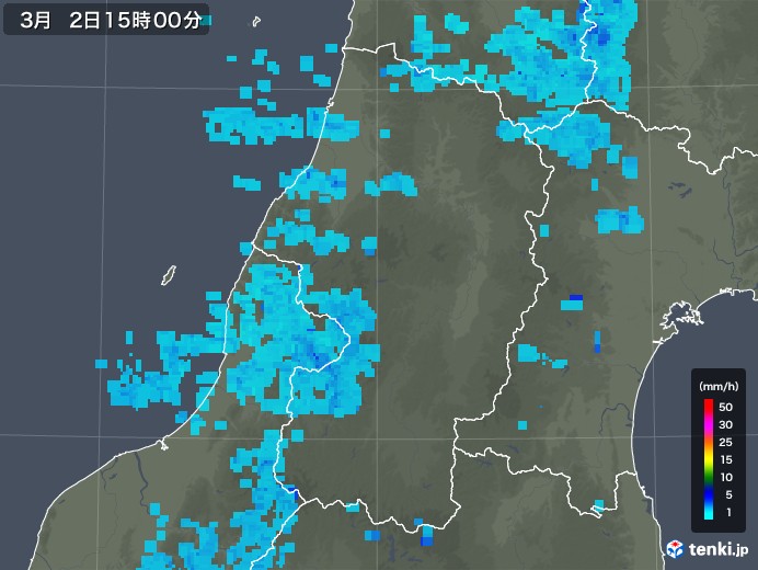 山形県の雨雲レーダー(2018年03月02日)