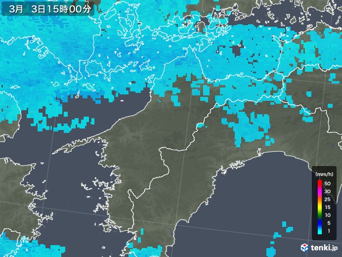 愛媛県の雨雲レーダー(2018年03月03日)
