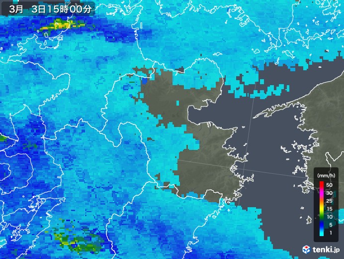 大分県の雨雲レーダー(2018年03月03日)