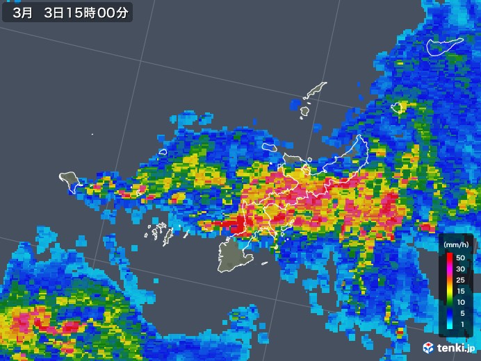 沖縄県の雨雲レーダー(2018年03月03日)