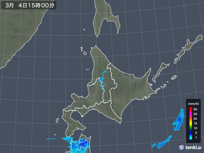北海道地方の雨雲レーダー(2018年03月04日)