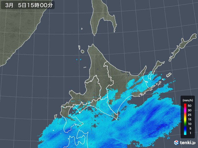 北海道地方の雨雲レーダー(2018年03月05日)