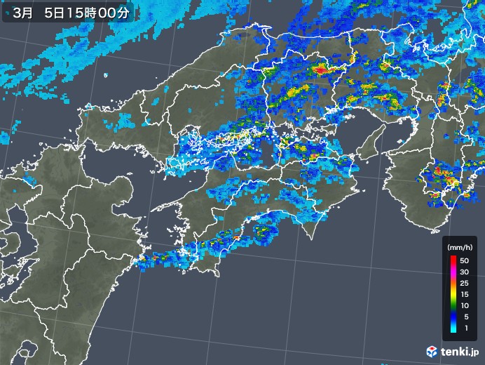 四国地方の雨雲レーダー(2018年03月05日)