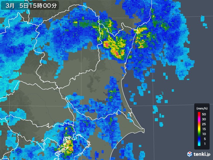 茨城県の雨雲レーダー(2018年03月05日)