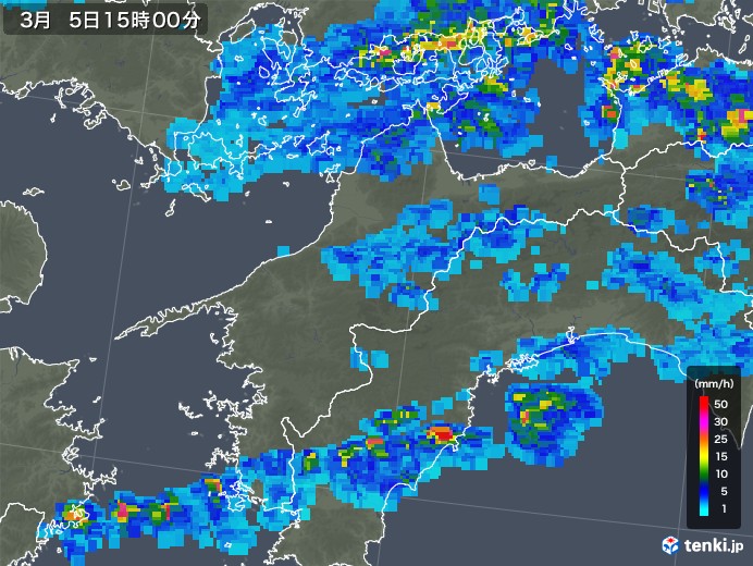 愛媛県の雨雲レーダー(2018年03月05日)