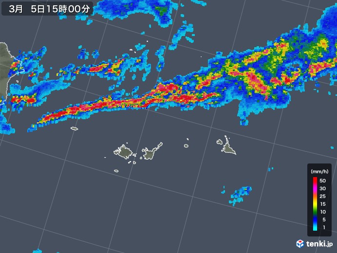 宮古・石垣・与那国(沖縄県)の雨雲レーダー(2018年03月05日)