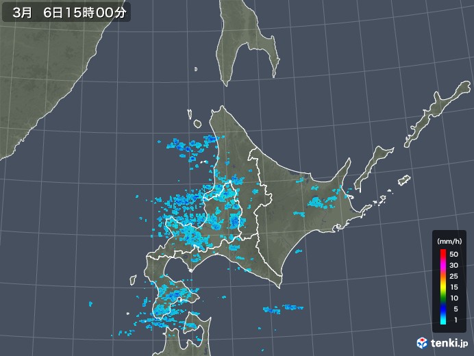 北海道地方の雨雲レーダー(2018年03月06日)