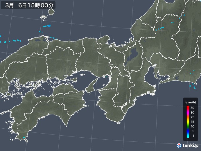 近畿地方の雨雲レーダー(2018年03月06日)