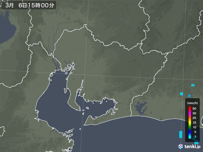 愛知県の雨雲レーダー(2018年03月06日)