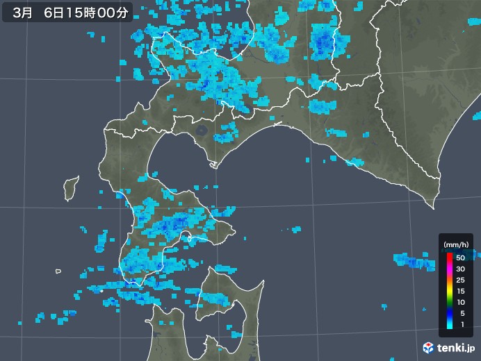 道南の雨雲レーダー(2018年03月06日)