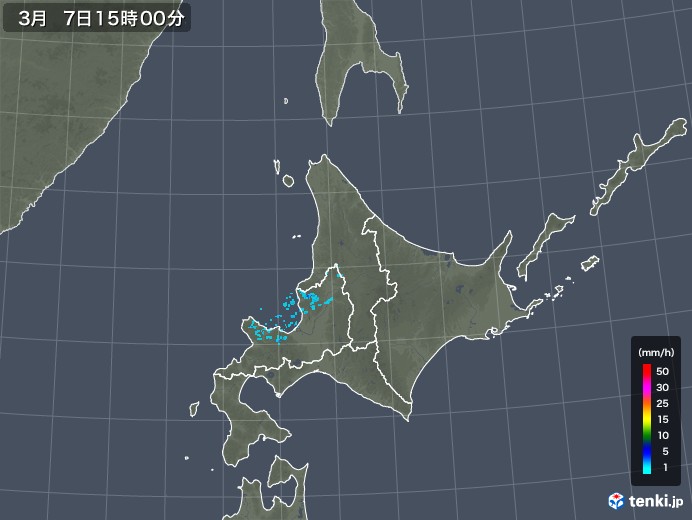 北海道地方の雨雲レーダー(2018年03月07日)