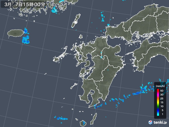 九州地方の雨雲レーダー(2018年03月07日)