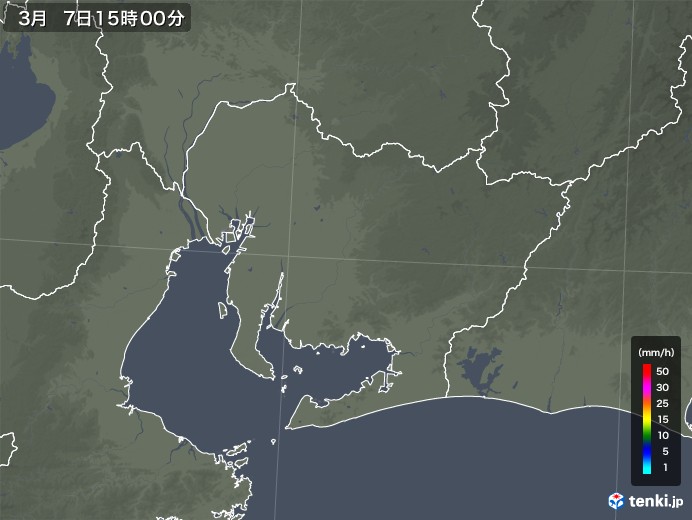 愛知県の雨雲レーダー(2018年03月07日)