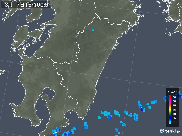 宮崎県の雨雲レーダー(2018年03月07日)