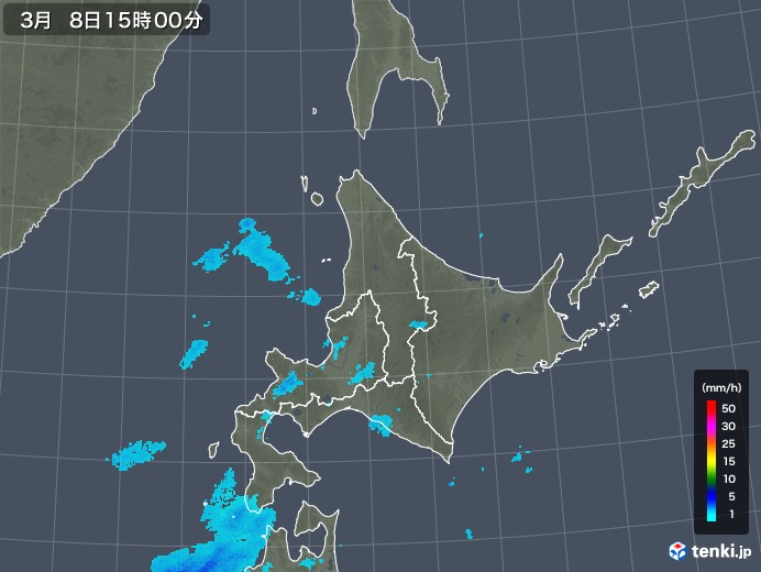 北海道地方の雨雲レーダー(2018年03月08日)