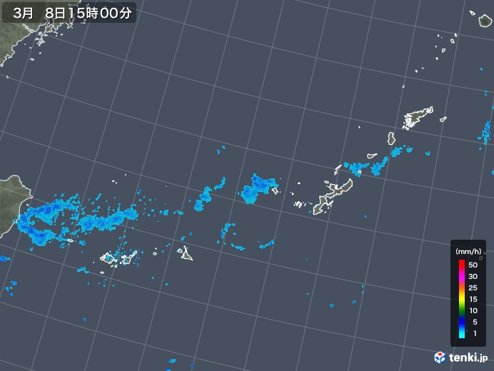 沖縄地方の雨雲レーダー(2018年03月08日)