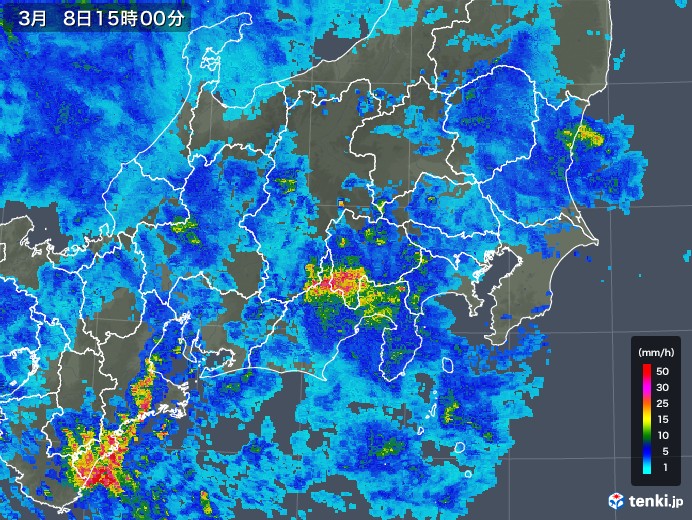 関東・甲信地方の雨雲レーダー(2018年03月08日)