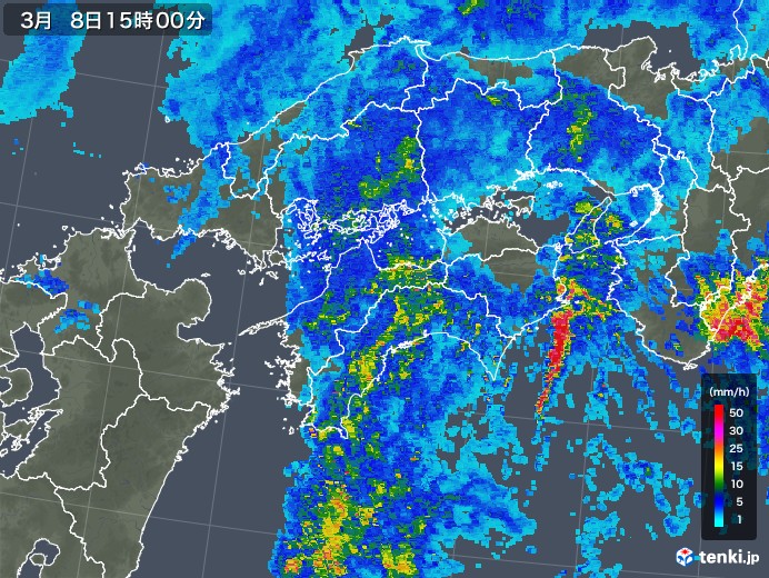 四国地方の雨雲レーダー(2018年03月08日)