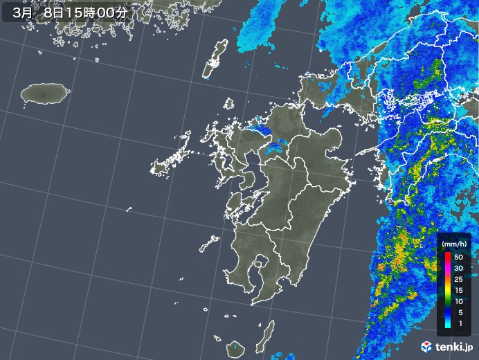 九州地方の雨雲レーダー(2018年03月08日)