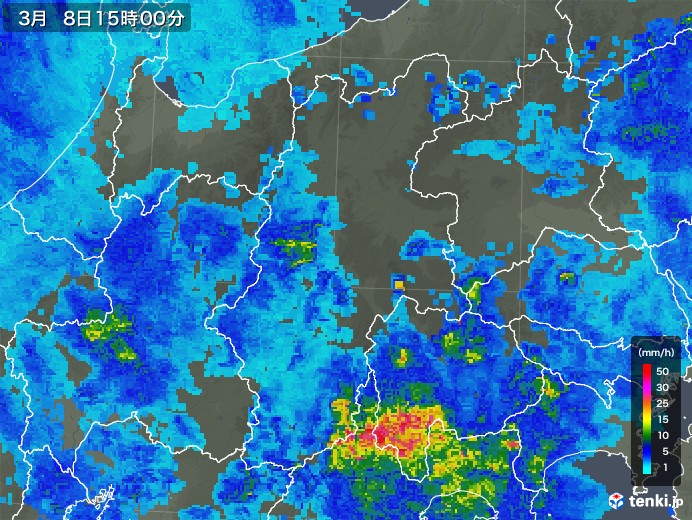 長野県の雨雲レーダー(2018年03月08日)