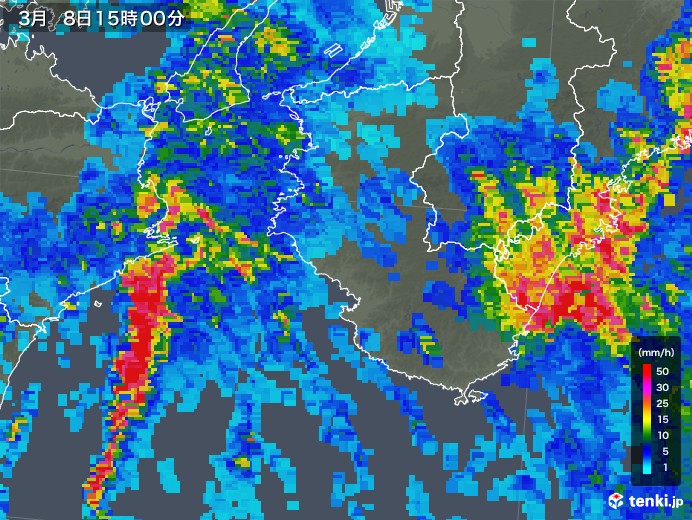和歌山県の雨雲レーダー(2018年03月08日)