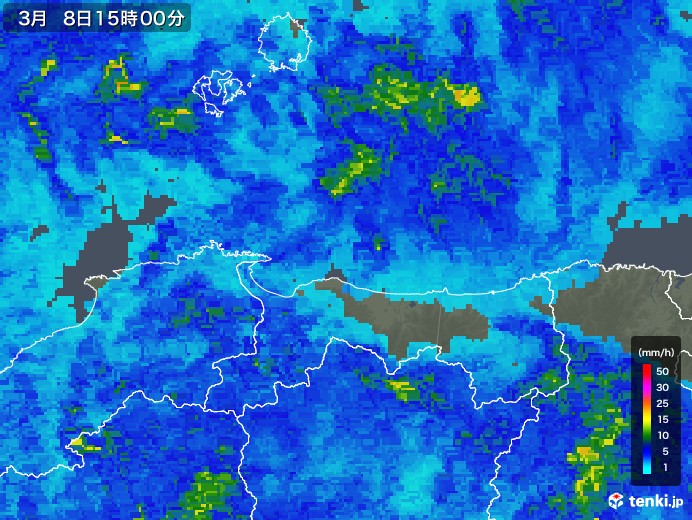 鳥取県の雨雲レーダー(2018年03月08日)
